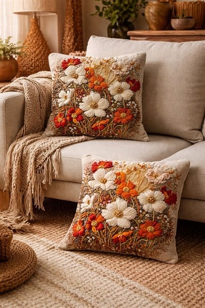 3D Diital Baskılı Kırlent 43*43cm-Bej