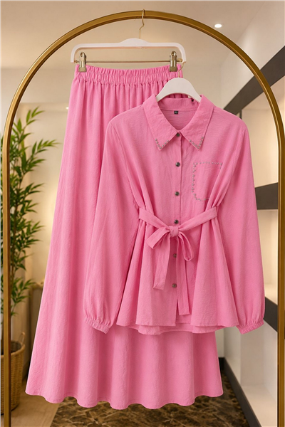Cebi Taşlı Takım Modal Kumaş-Pembe