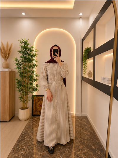 Gabardin Kumaş Beli Lastikli Önden Düğmeli-Kahverengi