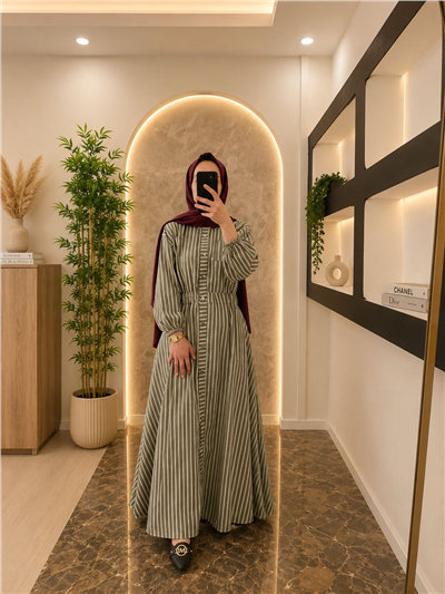 Gabardin Kumaş Beli Lastikli Önden Düğmeli-Yeşil