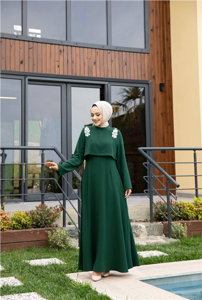 Kum Krep Elbise-Yeşil