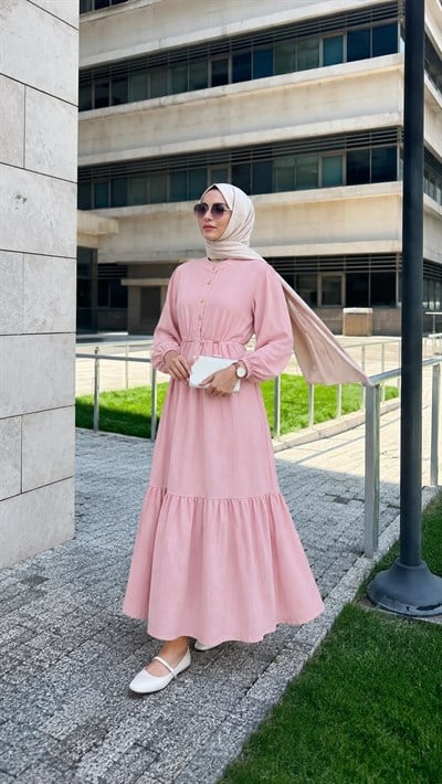 Muslin Kumaş Elbise-Pembe