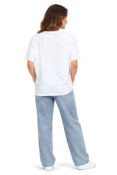 Lili Woman Kadın Ayıcık Baskılı Bisiklet Yaka Tişört Beyaz LW.GK-TSH004BY