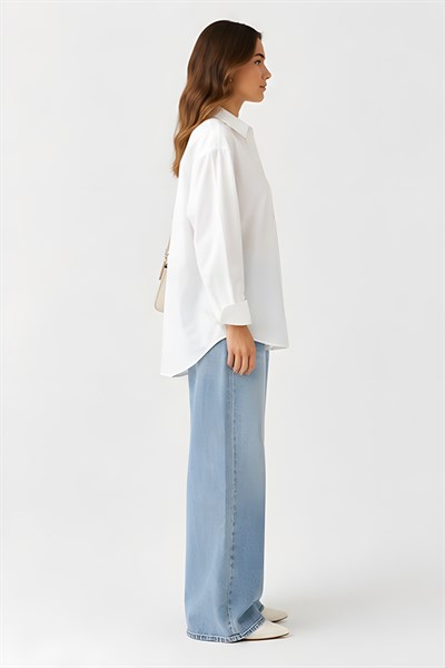 Lili Woman Kadın Beyaz Oversize Poplin Gömlek 4943