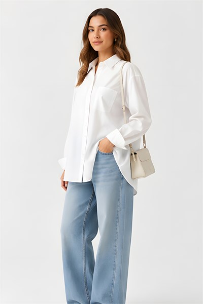 Lili Woman Kadın Beyaz Oversize Poplin Gömlek 4943
