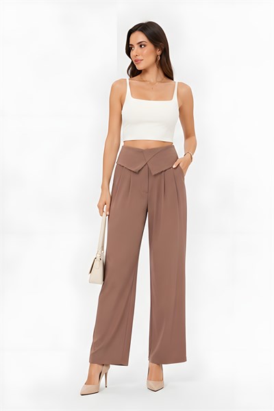 Lili Woman Kadın Drapeli Yüksek Bel Wide Leg Pantolon Kahve 51296