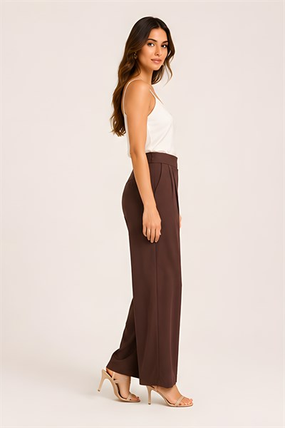 Lili Woman Kadın Gold Tokalı Yüksek Bel Çift Pileli Wide Leg Pantolon 51308