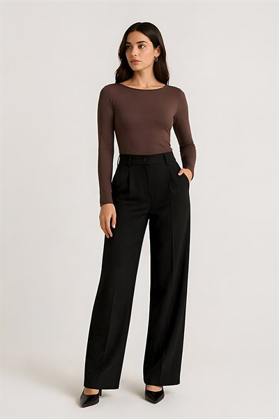 Lili Woman Kadın Kahve Slim Fit Basic Uzun Kollu Body 0098K