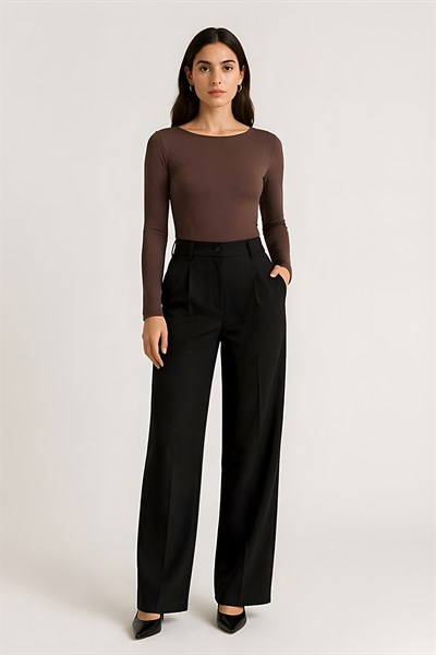 Lili Woman Kadın Kahve Slim Fit Basic Uzun Kollu Body 0098K