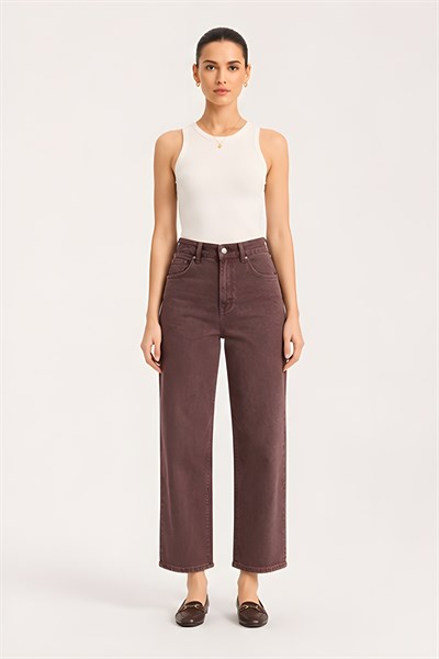 Lili Woman Kadın Kahverengi Bol Paça Denim Pantolon TY.MSM01K