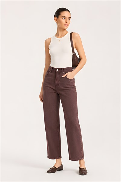Lili Woman Kadın Kahverengi Bol Paça Denim Pantolon TY.MSM01K