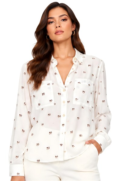 Lili Woman Kadın Mini Desenli Çift Cepli Uzun Kollu Gömlek Beyaz LW.GK-GML002BY