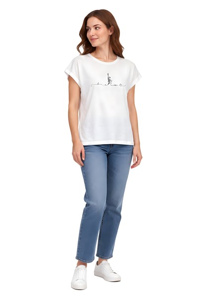 Lili Woman Kadın Minimal Baskılı Kısa Kollu Tişört Beyaz LW.GK-TSH007BY