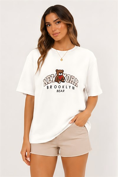 Lili Woman Kadın New York Bear Baskılı Oversize Tişört D.11156B