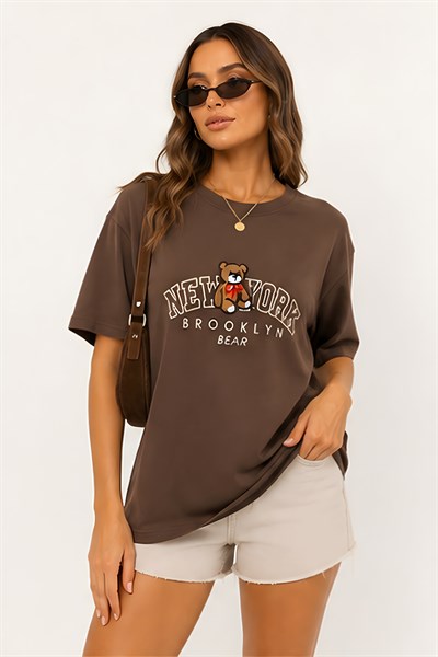 Lili Woman Kadın New York Bear Baskılı Oversize Tişört D.11156K