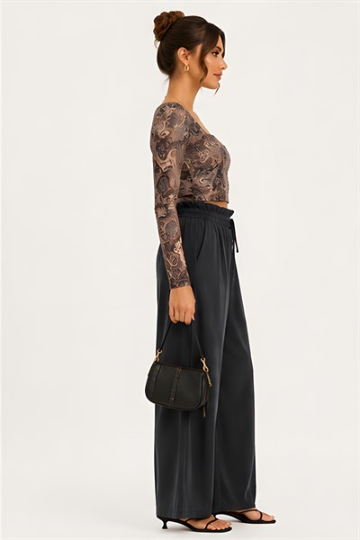 Lili Woman Kadın Paisley Desenli Tül Crop Bluz E.2557