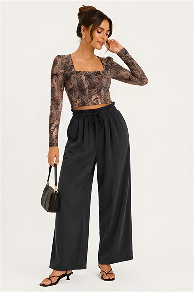 Lili Woman Kadın Paisley Desenli Tül Crop Bluz E.2557