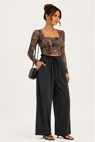 Lili Woman Kadın Paisley Desenli Tül Crop Bluz E.2557