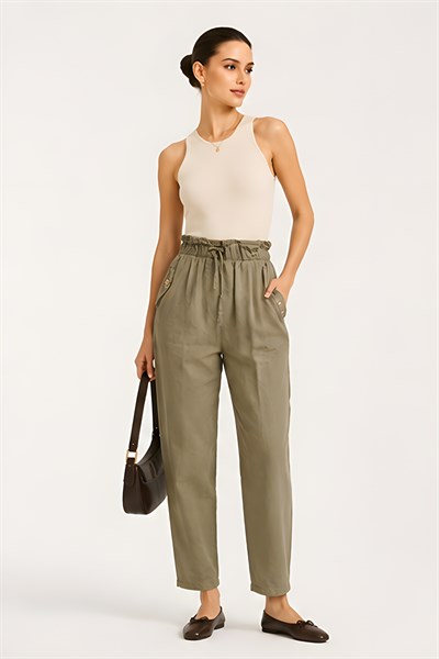 Lili Woman Kadın Premium Cep Kapaklı Gabardin Pantolon – Relaxed Fit P.P006