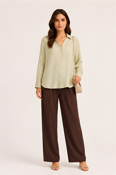 Lili Woman Kadın Relax Fit Sırt Pile Detaylı Oversize Gömlek E.8002