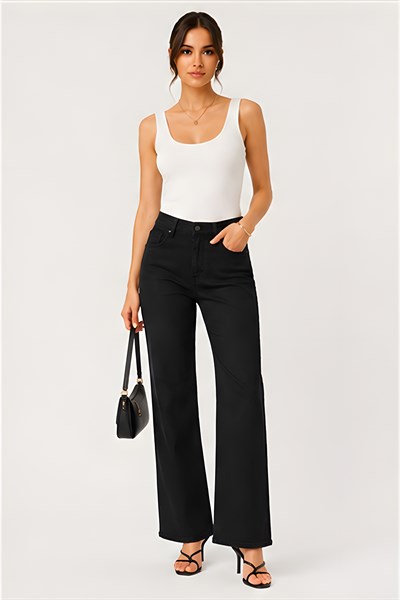 Lili Woman Kadın Siyah Bol Paça Denim Pantolon TY.MSM01S
