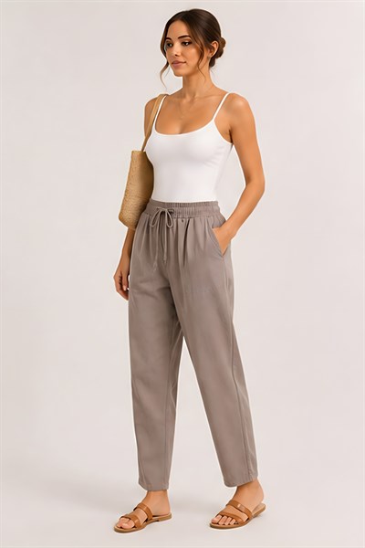 Lili Woman Kadın Taupe Natural Bağcıklı Dar Paça Pantolon E.3076