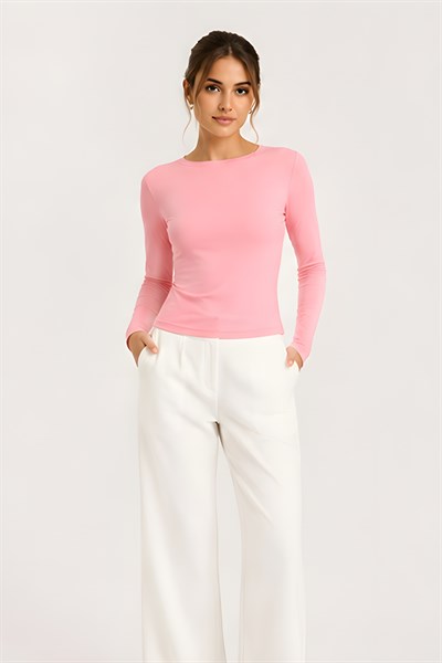 Lili Woman Kadın Thumbhole Fit Uzun Kollu Crop Bluz E.7006