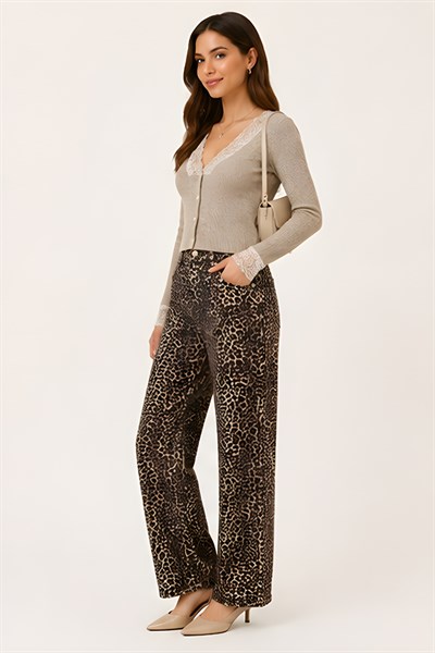 Lili Woman Kadın Yüksek Bel Leopar Desenli Wide Leg Pantolon TY.LPR01