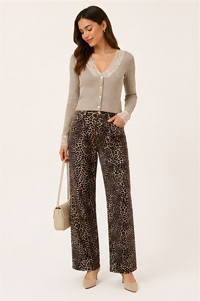 Lili Woman Kadın Yüksek Bel Leopar Desenli Wide Leg Pantolon TY.LPR01