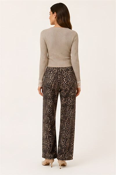 Lili Woman Kadın Yüksek Bel Leopar Desenli Wide Leg Pantolon TY.LPR01