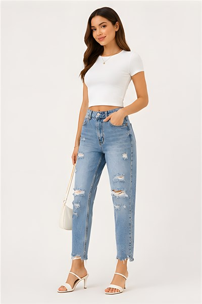 Lili Woman Kadın Yüksek Bel Yırtık Detaylı Mom Fit Jean Pantolon TY.YJN01