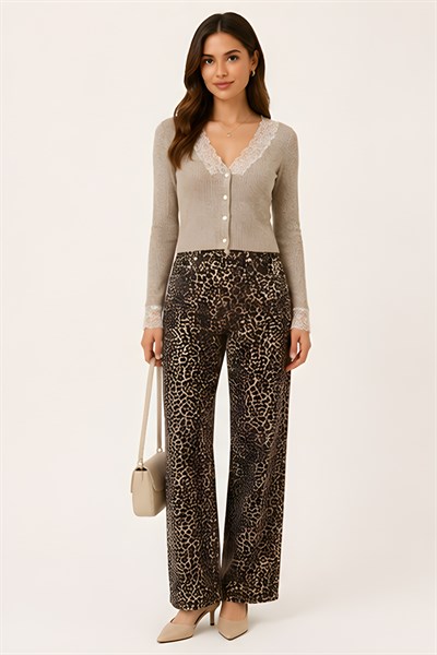 Lili Woman Kadın Yüksek Bel Leopar Desenli Wide Leg Pantolon TY.LPR01