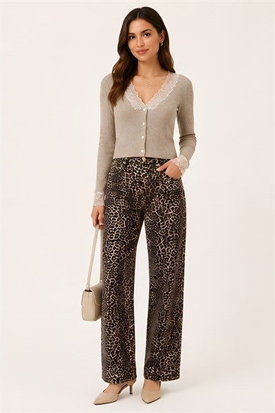 Lili Woman Kadın Yüksek Bel Leopar Desenli Wide Leg Pantolon TY.LPR01