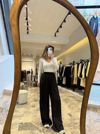  Siyah Astarlı Lastikli Pantolon