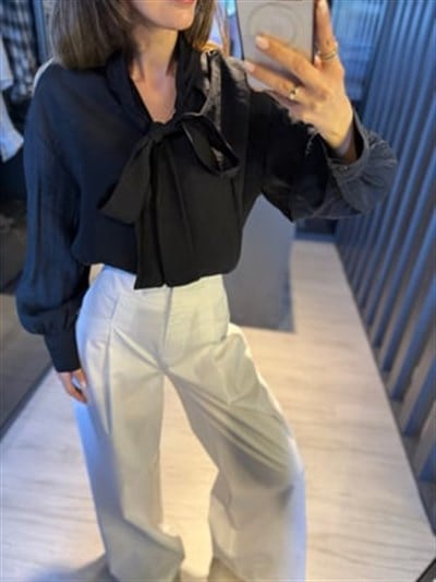  Siyah Bağlama detaylı kruvaze gömlek