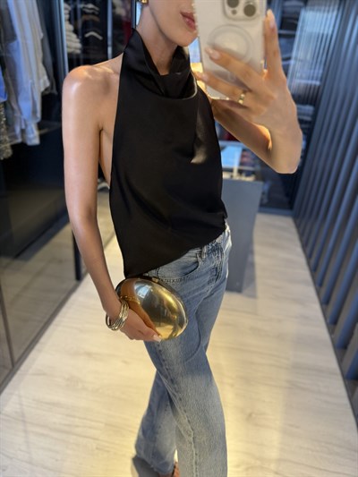 Halter yaka saten bluz