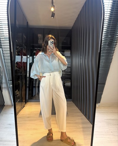 Açık Mavi İpeksi Oversize Gömlek