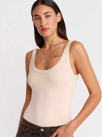 Bej  Fitilli Bodysuit
