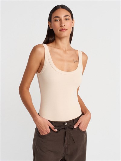 Bej  Fitilli Bodysuit