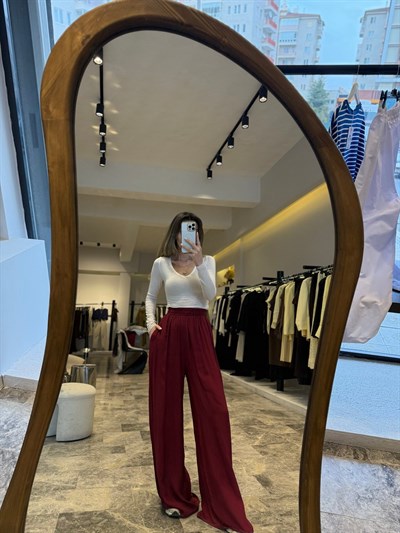 Bordo Astarlı Lastikli Pantolon