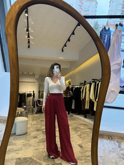 Bordo Astarlı Lastikli Pantolon