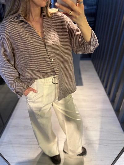 Ekru Kemerli Pantolon 