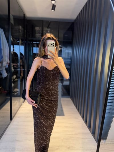 Fular Detaylı Puantiyeli Elbise 