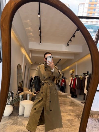 Haki  Dik Yaka Fit Kalıp Trençkot 