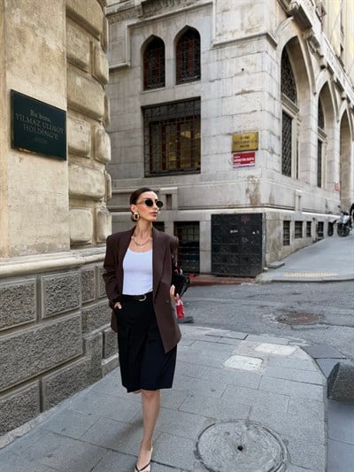 Kahve Kruvaze Blazer ceket 