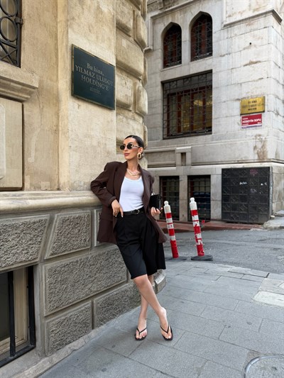Kahve Kruvaze Blazer ceket 