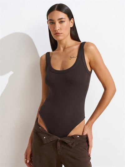 Kahverengi Fitilli bodysuit