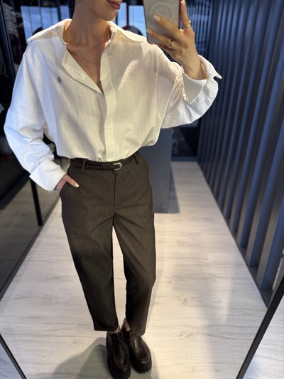 Kahverengi Kemerli Chino Pantolon