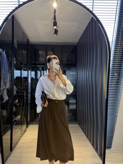 Kemerli Balon Midi Etek