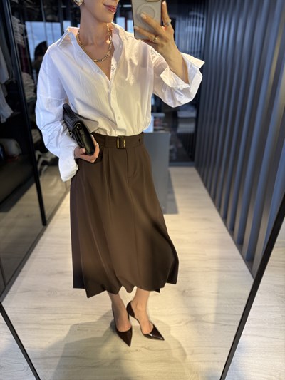 Kemerli Balon Midi Etek